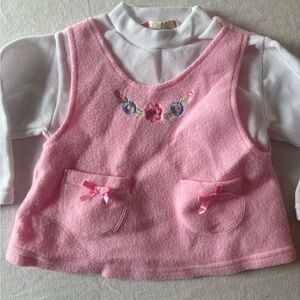 Vintage Pink Embroidered Pocket shirt white long sleeve underneath 24 month